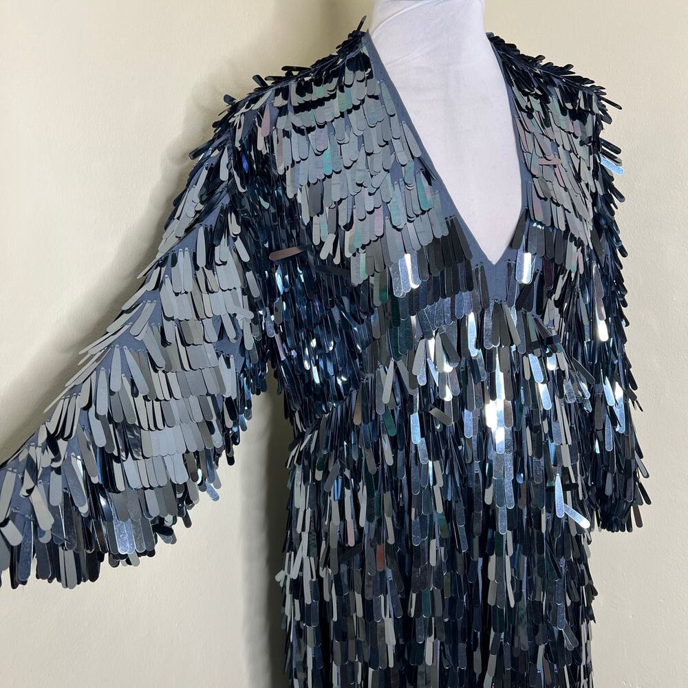 ASOS Cocktail Dress 6 Teardrop Sequin Midi Blue Party Statement Special Occasion - Picture 3 of 12